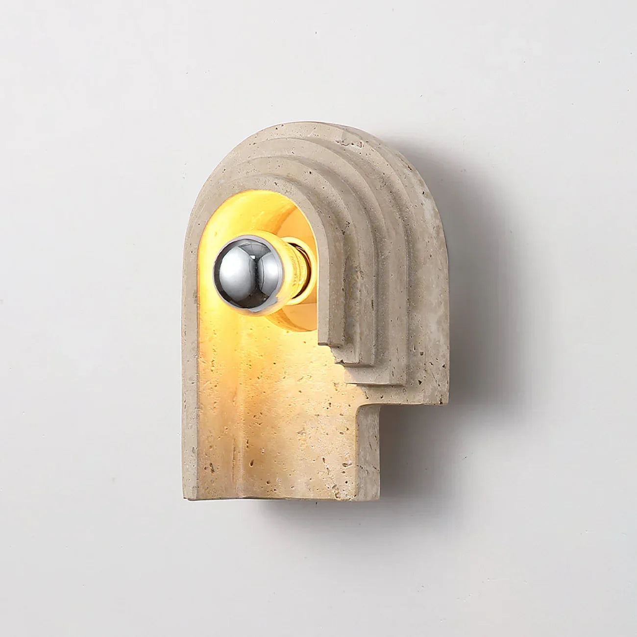 Stone Globe Wall Lamp – LED Indoor Wall Lighting Fixture Travertine Stone Finish