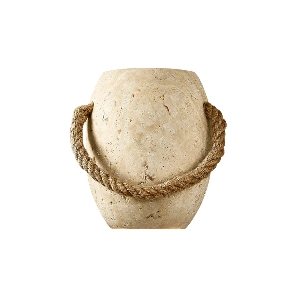 Terrakos Decorative Lantern – Textured Stone Finish Coastal Rope Handle LED Accent Lighting Tabletop