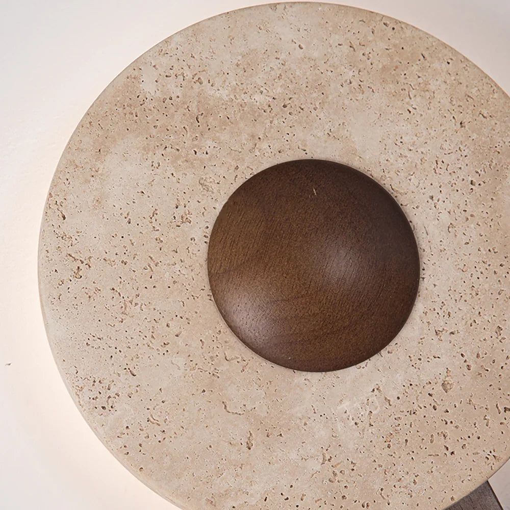 Terra Dome Wall Lamp – Moonlit Travertine Dark Wood Wall Light