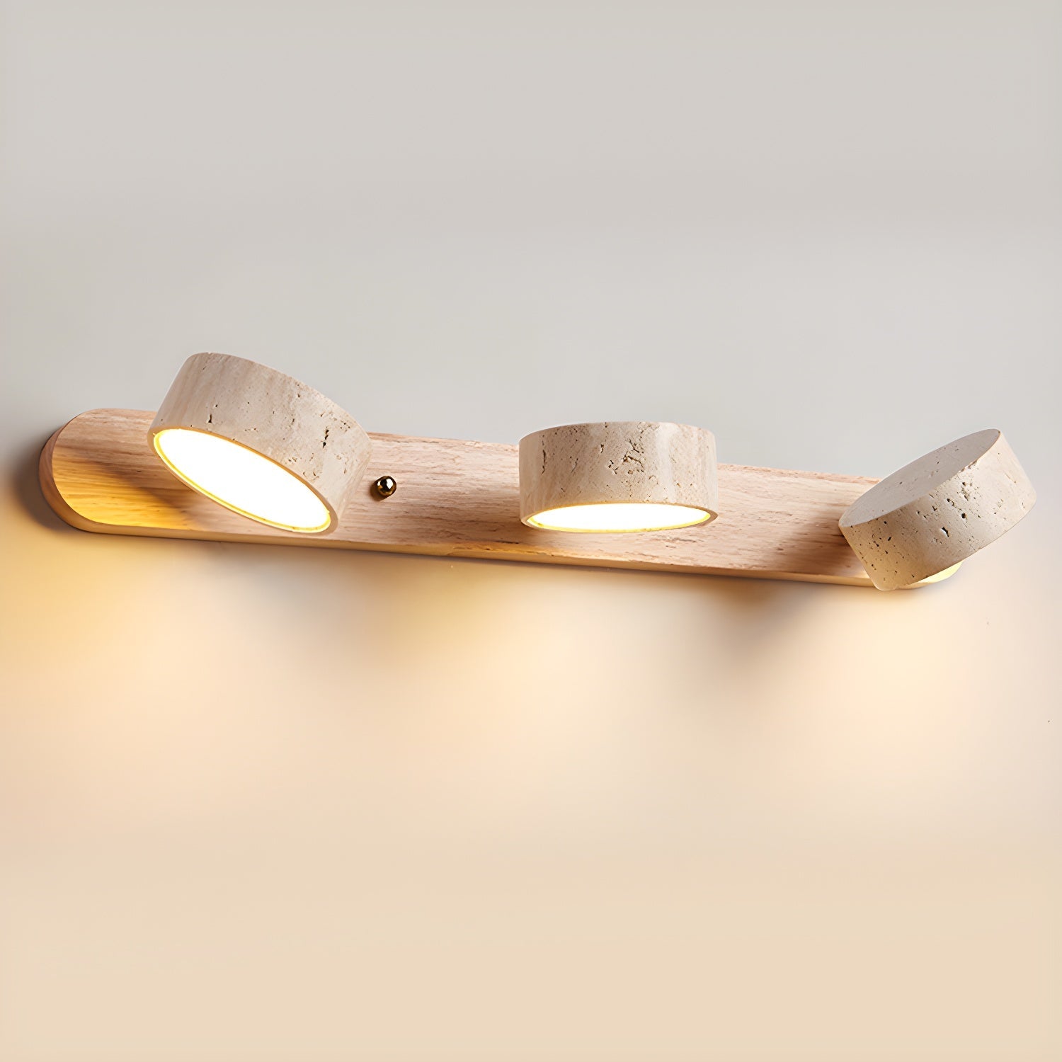 Travin Duo Wall Lamp – Travertine Wood LED Wall Lighting Fixture
