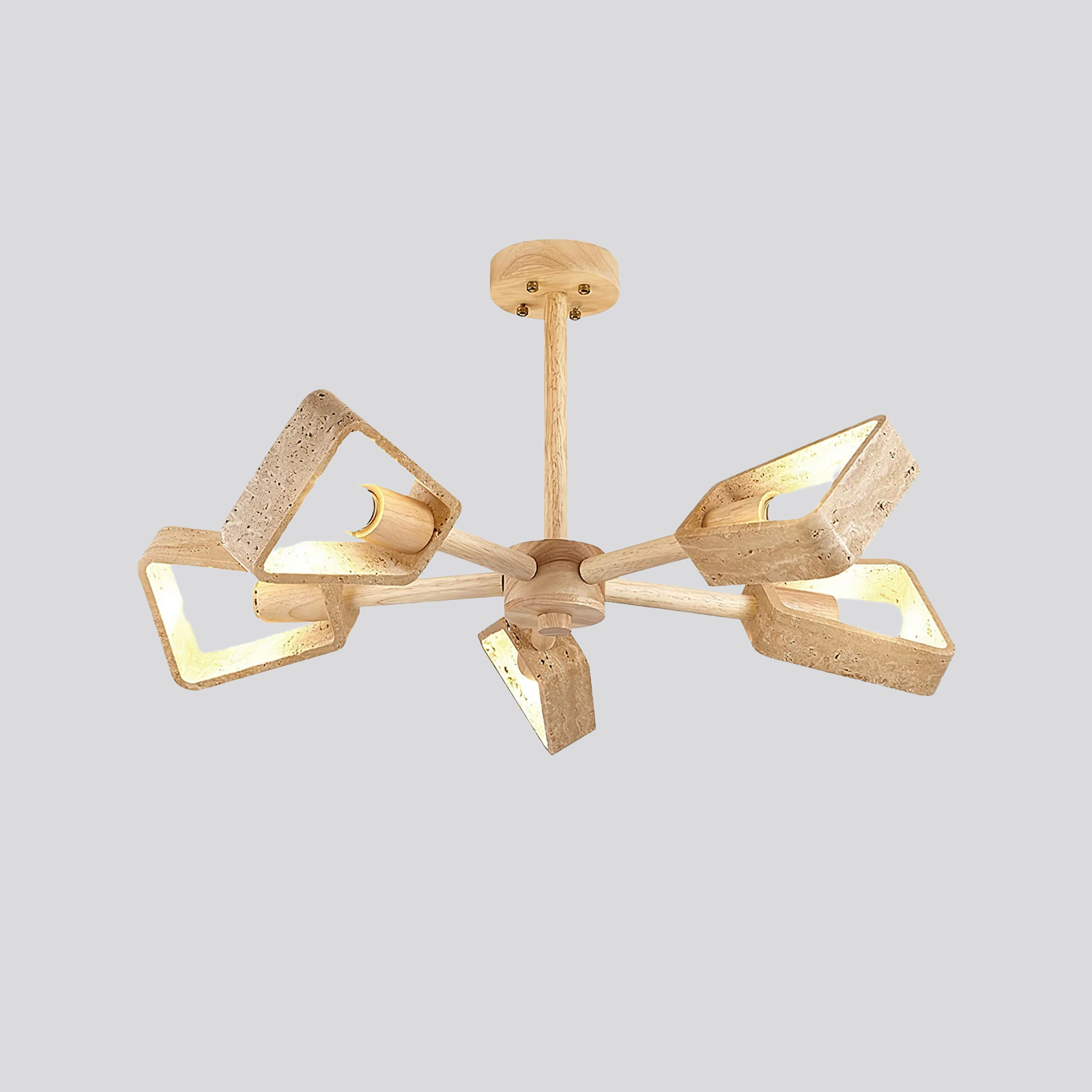 Stone Prism Chandelier – Geometric Natural Stone Frame Warm Ambient Light Dining Rooms