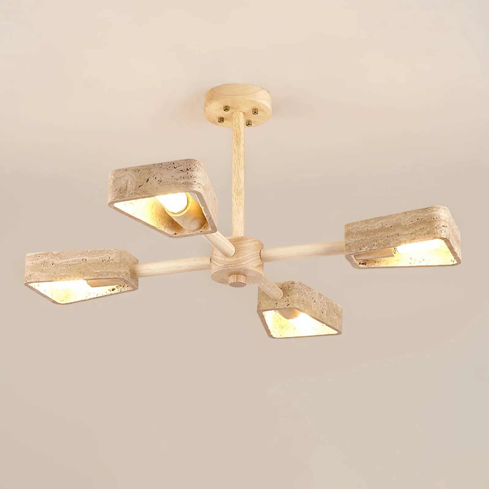 Stone Prism Chandelier – Geometric Natural Stone Frame Warm Ambient Light Dining Rooms