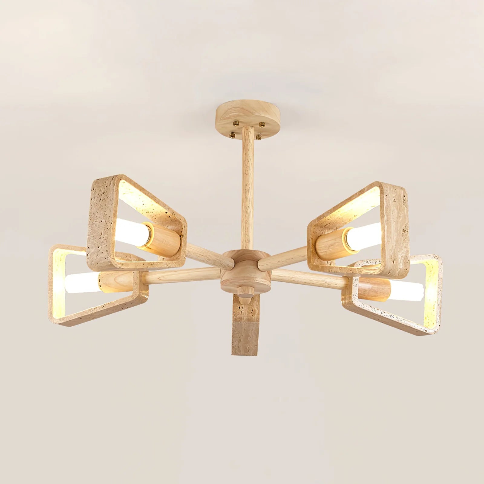 Stone Prism Chandelier – Geometric Natural Stone Frame Warm Ambient Light Dining Rooms