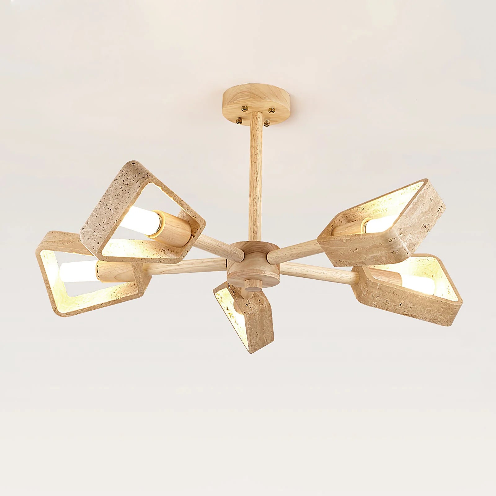 Stone Prism Chandelier – Geometric Natural Stone Frame Warm Ambient Light Dining Rooms
