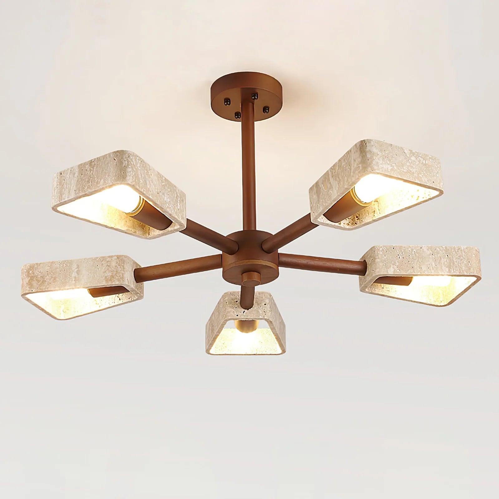 Stone Prism Chandelier – Geometric Natural Stone Frame Warm Ambient Light Dining Rooms