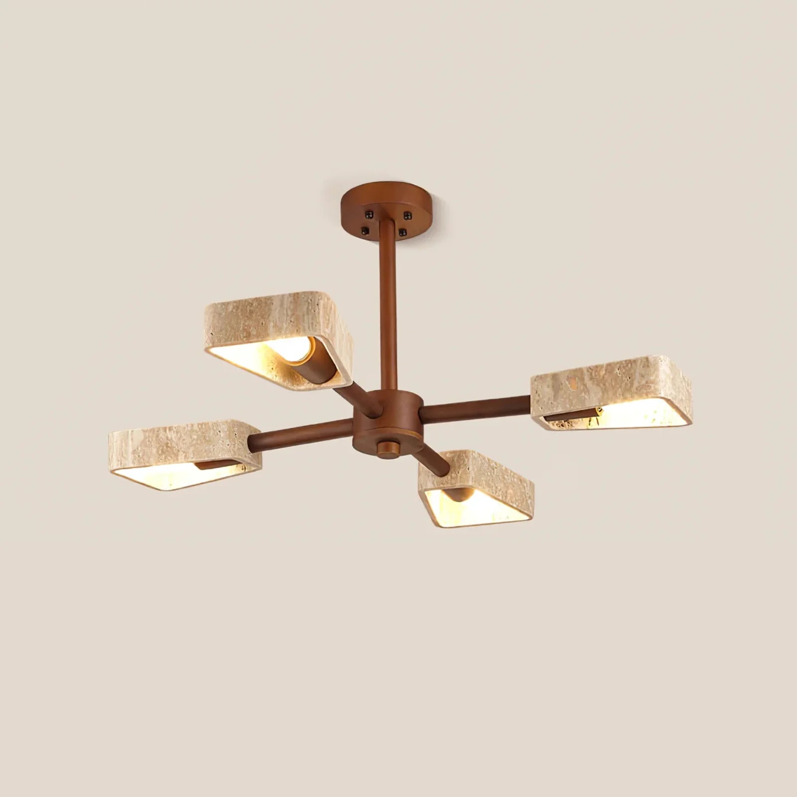 Stone Prism Chandelier – Geometric Natural Stone Frame Warm Ambient Light Dining Rooms