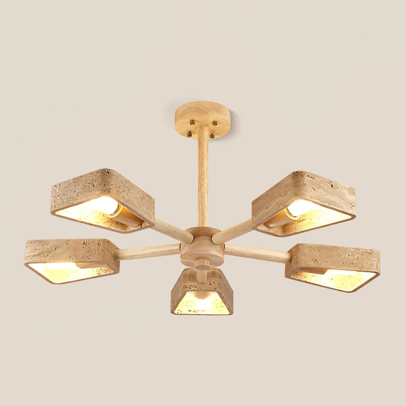 Stone Prism Chandelier – Geometric Natural Stone Frame Warm Ambient Light Dining Rooms
