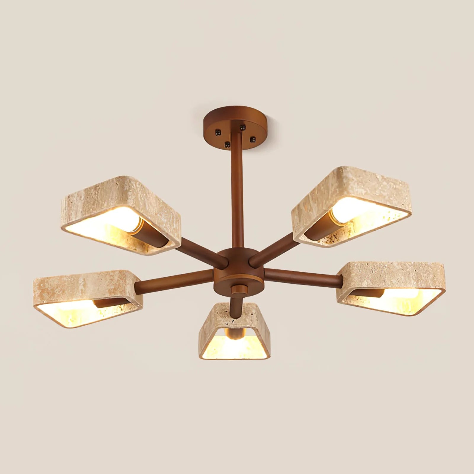 Stone Prism Chandelier – Geometric Natural Stone Frame Warm Ambient Light Dining Rooms