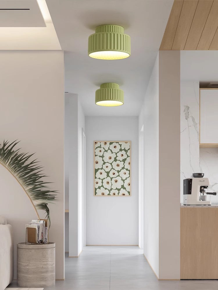 Modern Fluted Ceramic Semi-Flush Ceiling Light – Tiered Drum Fixture