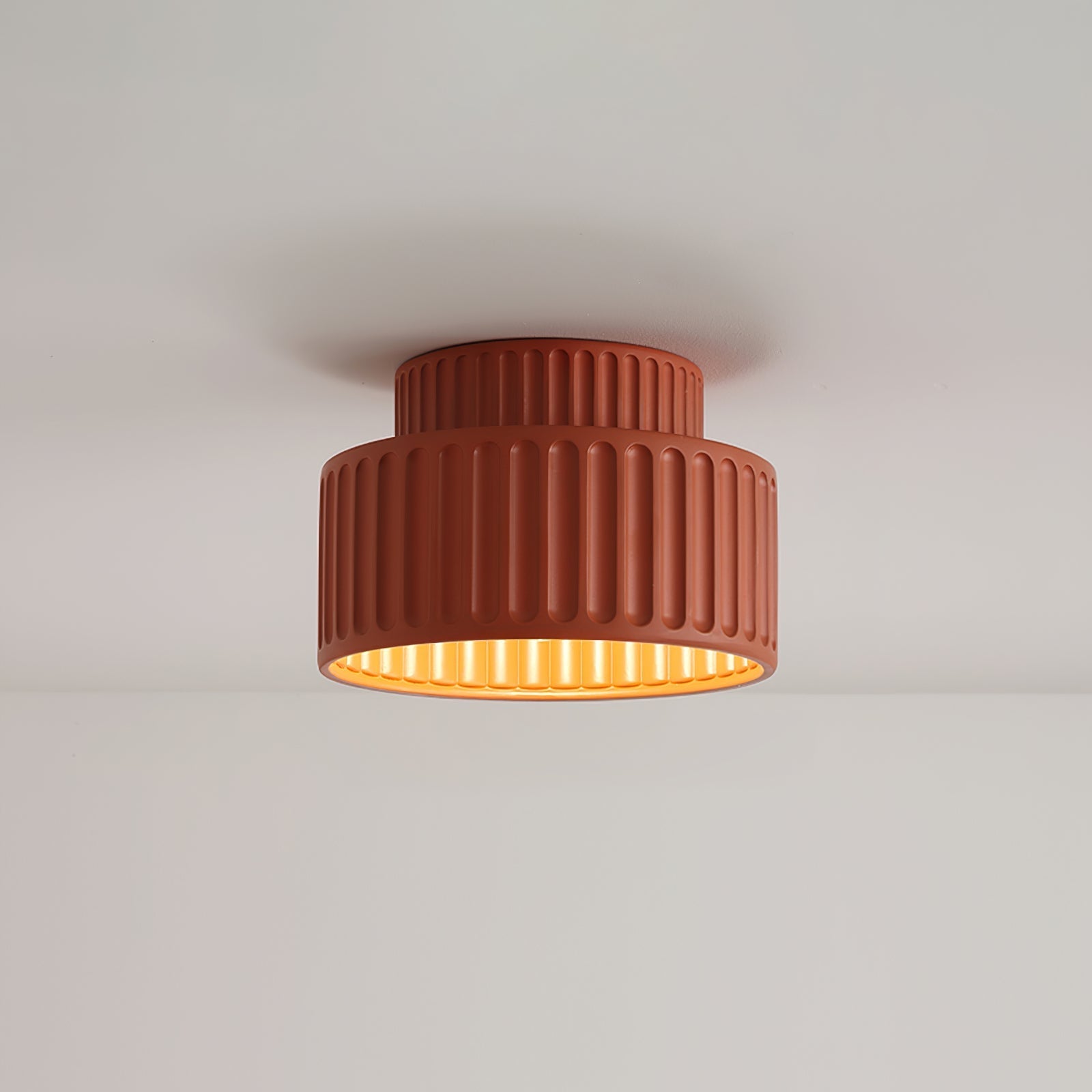 Modern Fluted Ceramic Semi-Flush Ceiling Light – Tiered Drum Fixture