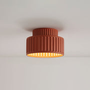 Modern Fluted Ceramic Semi-Flush Ceiling Light – Tiered Drum Fixture
