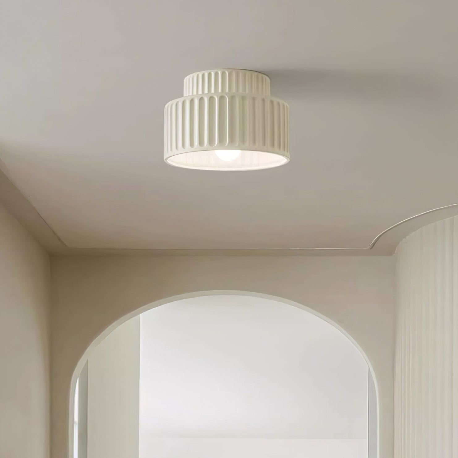 Modern Fluted Ceramic Semi-Flush Ceiling Light – Tiered Drum Fixture