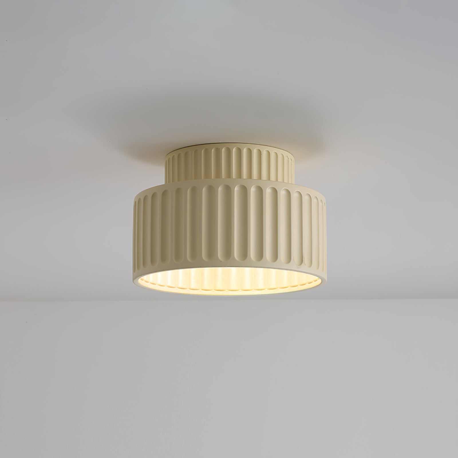 Modern Fluted Ceramic Semi-Flush Ceiling Light – Tiered Drum Fixture