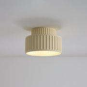 Modern Fluted Ceramic Semi-Flush Ceiling Light – Tiered Drum Fixture