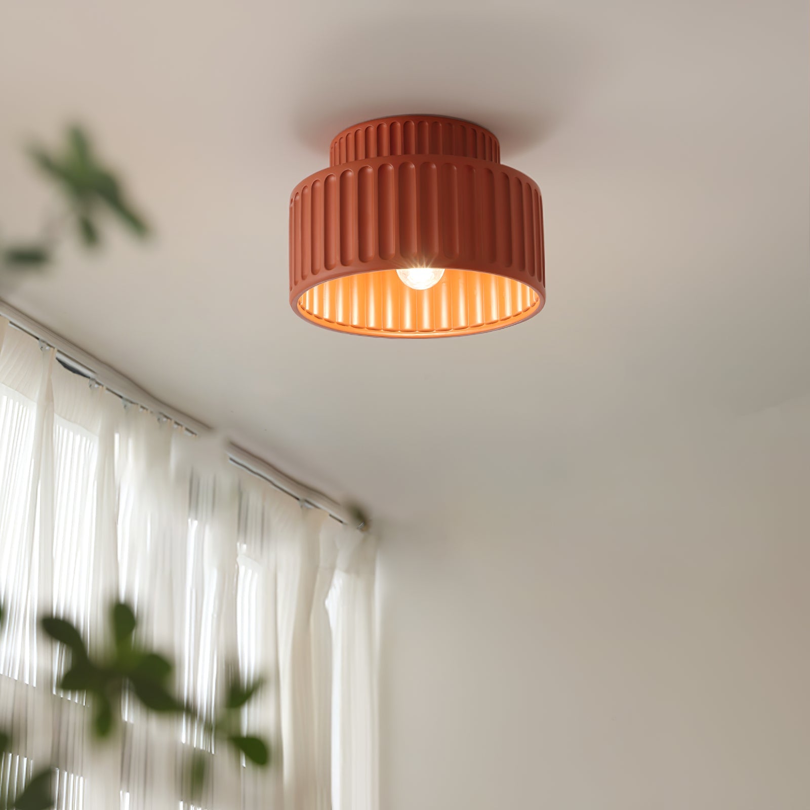 Modern Fluted Ceramic Semi-Flush Ceiling Light – Tiered Drum Fixture