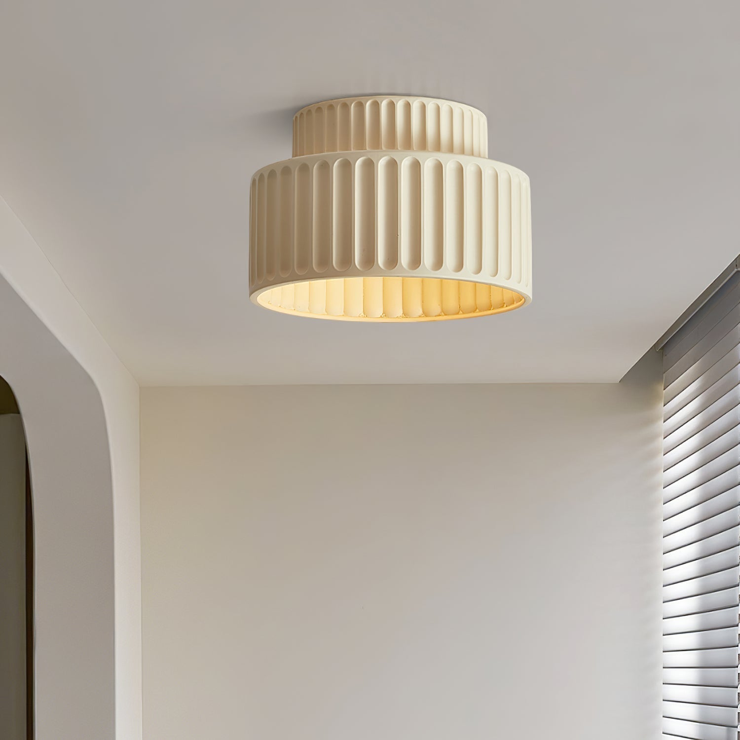 Modern Fluted Ceramic Semi-Flush Ceiling Light – Tiered Drum Fixture