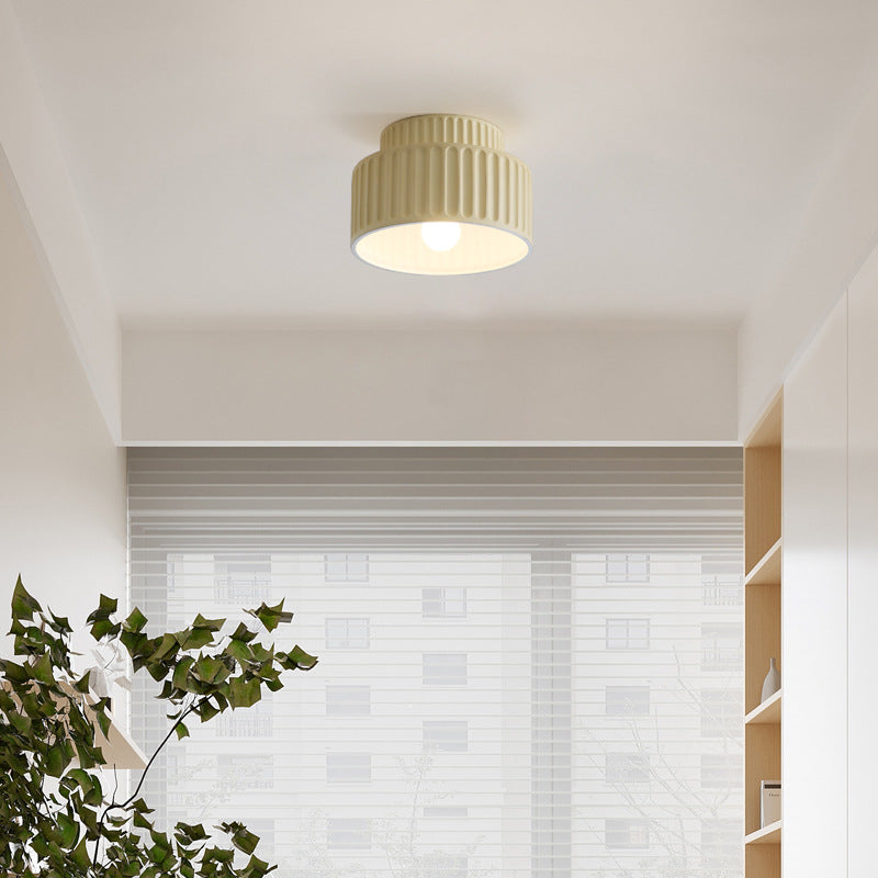 Modern Fluted Ceramic Semi-Flush Ceiling Light – Tiered Drum Fixture