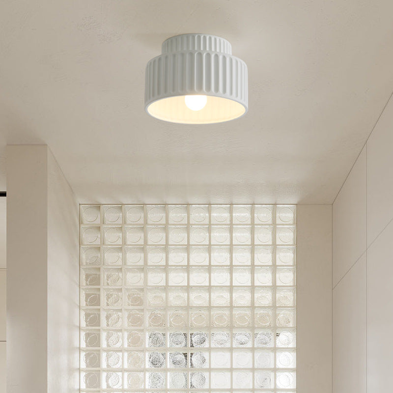 Modern Fluted Ceramic Semi-Flush Ceiling Light – Tiered Drum Fixture