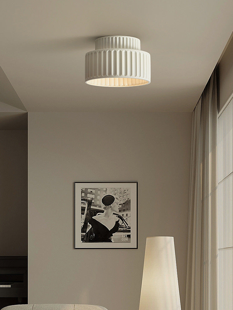 Modern Fluted Ceramic Semi-Flush Ceiling Light – Tiered Drum Fixture