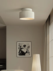 Modern Fluted Ceramic Semi-Flush Ceiling Light – Tiered Drum Fixture