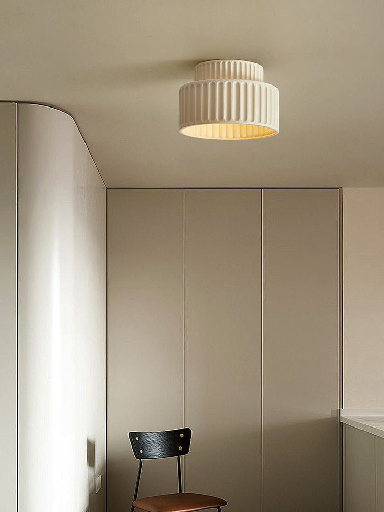 Modern Fluted Ceramic Semi-Flush Ceiling Light – Tiered Drum Fixture