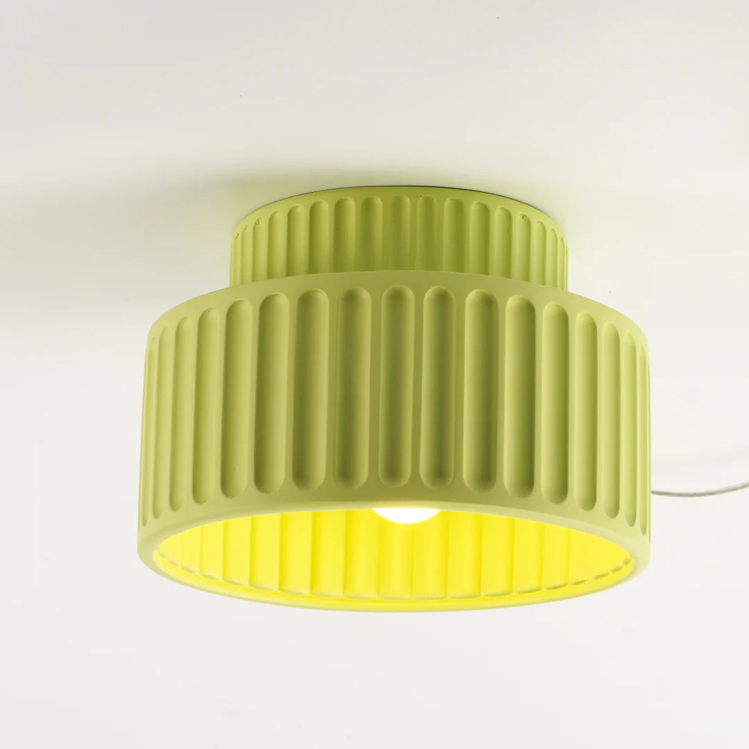 Modern Fluted Ceramic Semi-Flush Ceiling Light – Tiered Drum Fixture