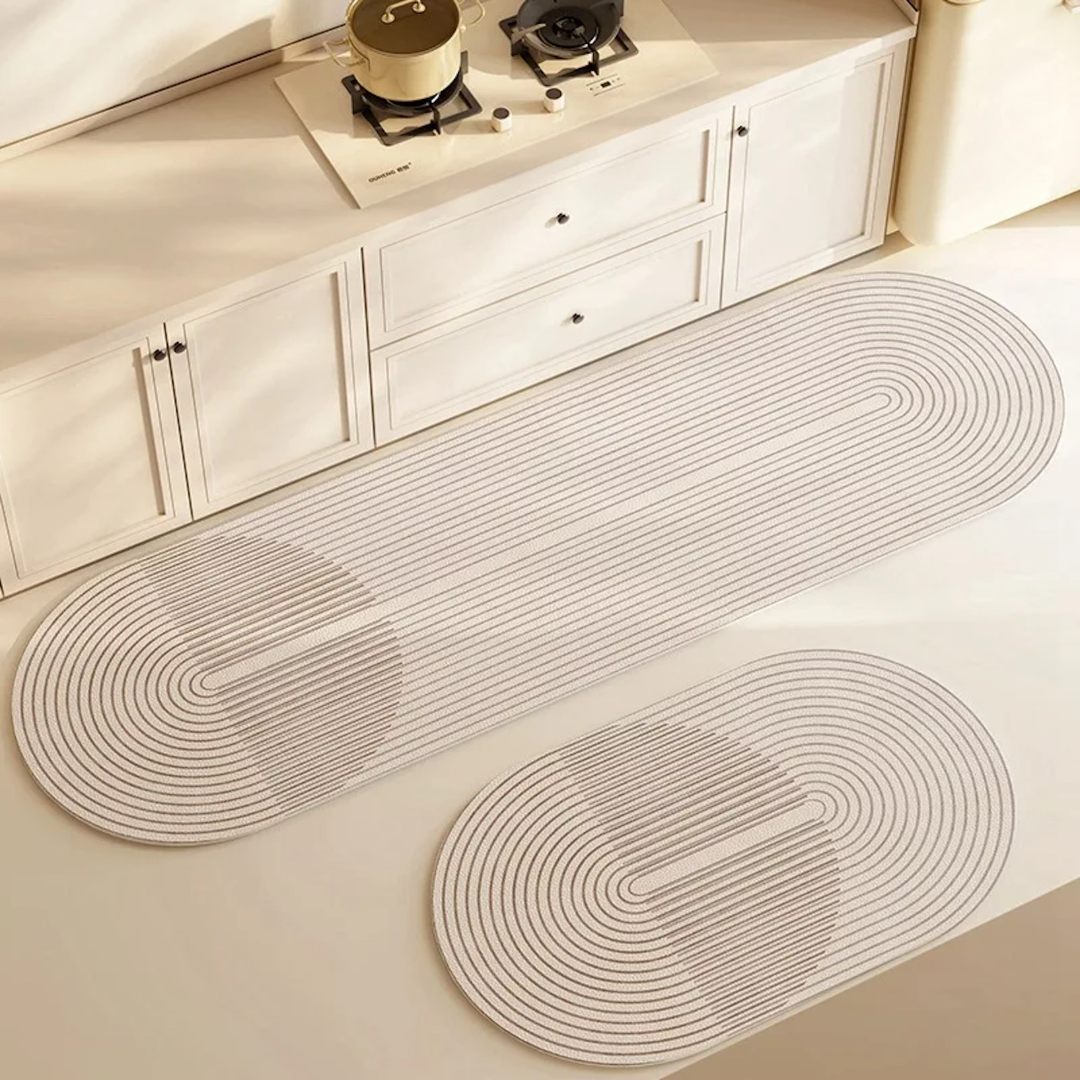Lineo Kitchen Floor Mat Set – Non-Slip Absorbent Runner Rug Grey Geometric Stripe Pattern Water-Resistant