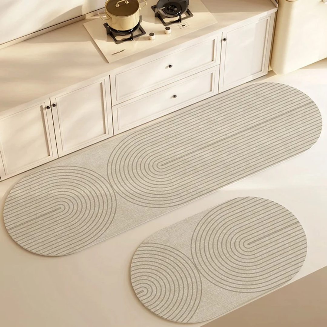 Lineo Kitchen Floor Mat Set – Non-Slip Absorbent Runner Rug Grey Geometric Stripe Pattern Water-Resistant