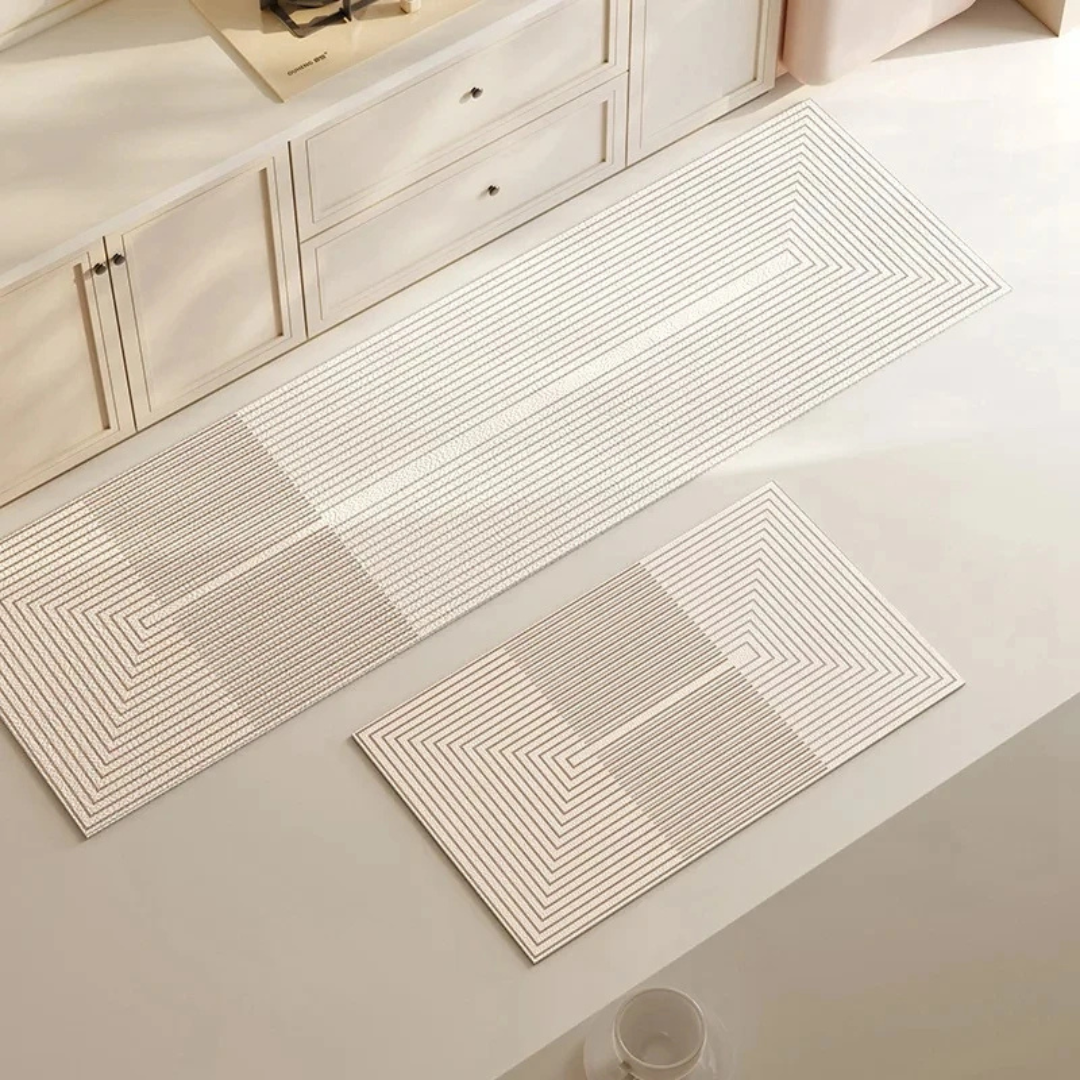 Lineo Kitchen Floor Mat Set – Non-Slip Absorbent Runner Rug Grey Geometric Stripe Pattern Water-Resistant