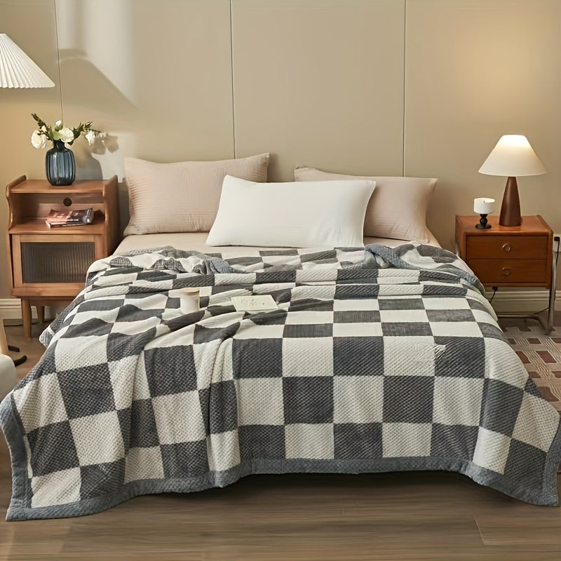 Checkra Coral Fleece Throw Blanket – Ultra Soft Plaid Bed Sofa Cozy Warm Lightweight Machine Washable