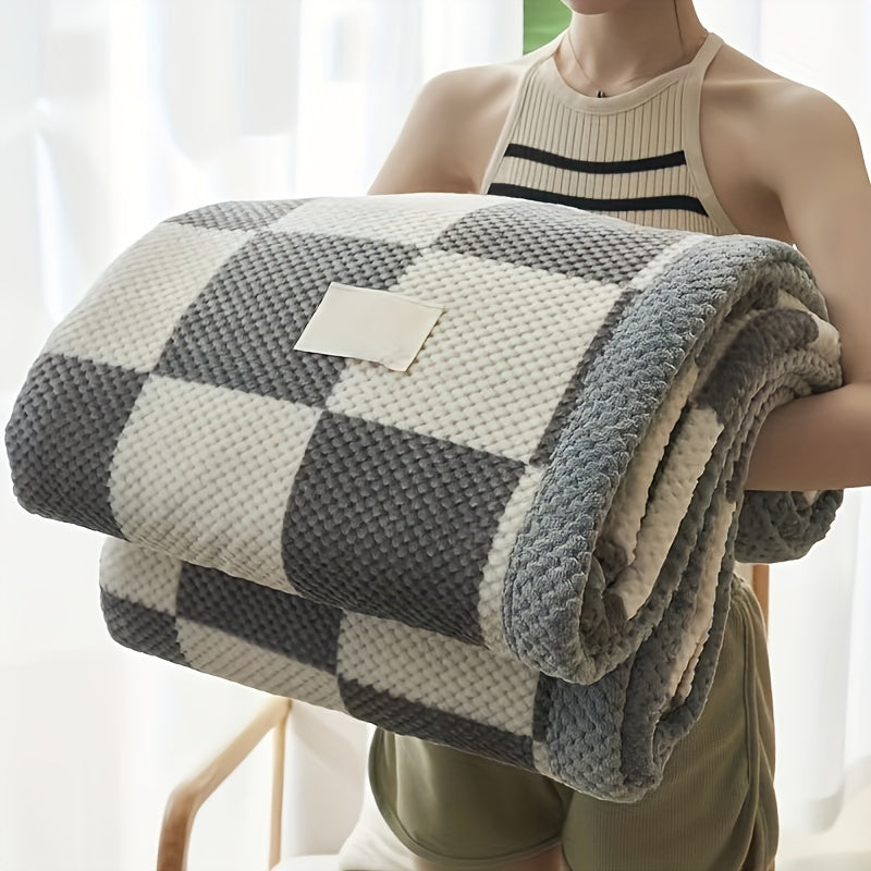 Checkra Coral Fleece Throw Blanket – Ultra Soft Plaid Bed Sofa Cozy Warm Lightweight Machine Washable