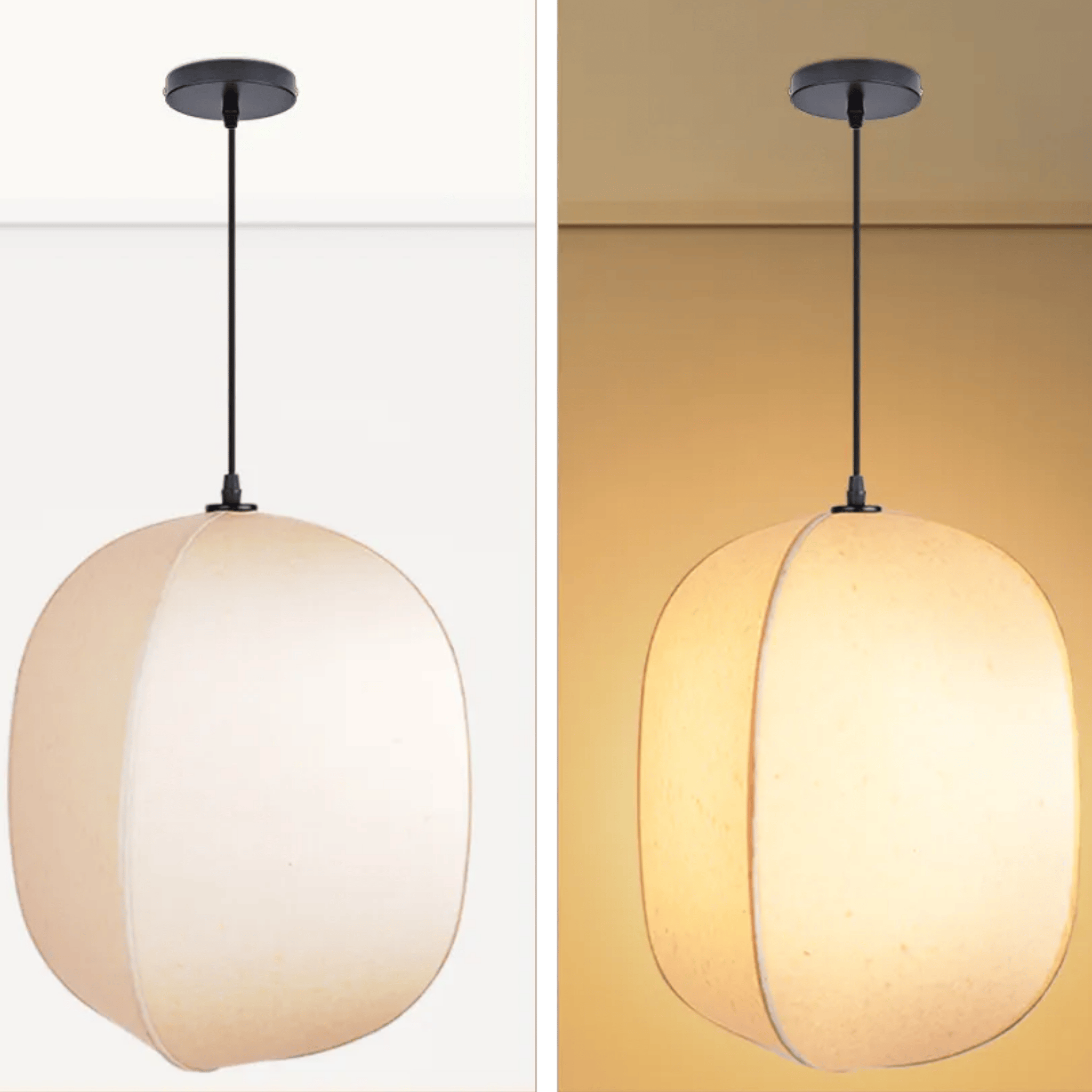 Kumo Linen Lantern Pendant Light – Modern Fabric Pendant Lighting Dining Room Living Room Decorative