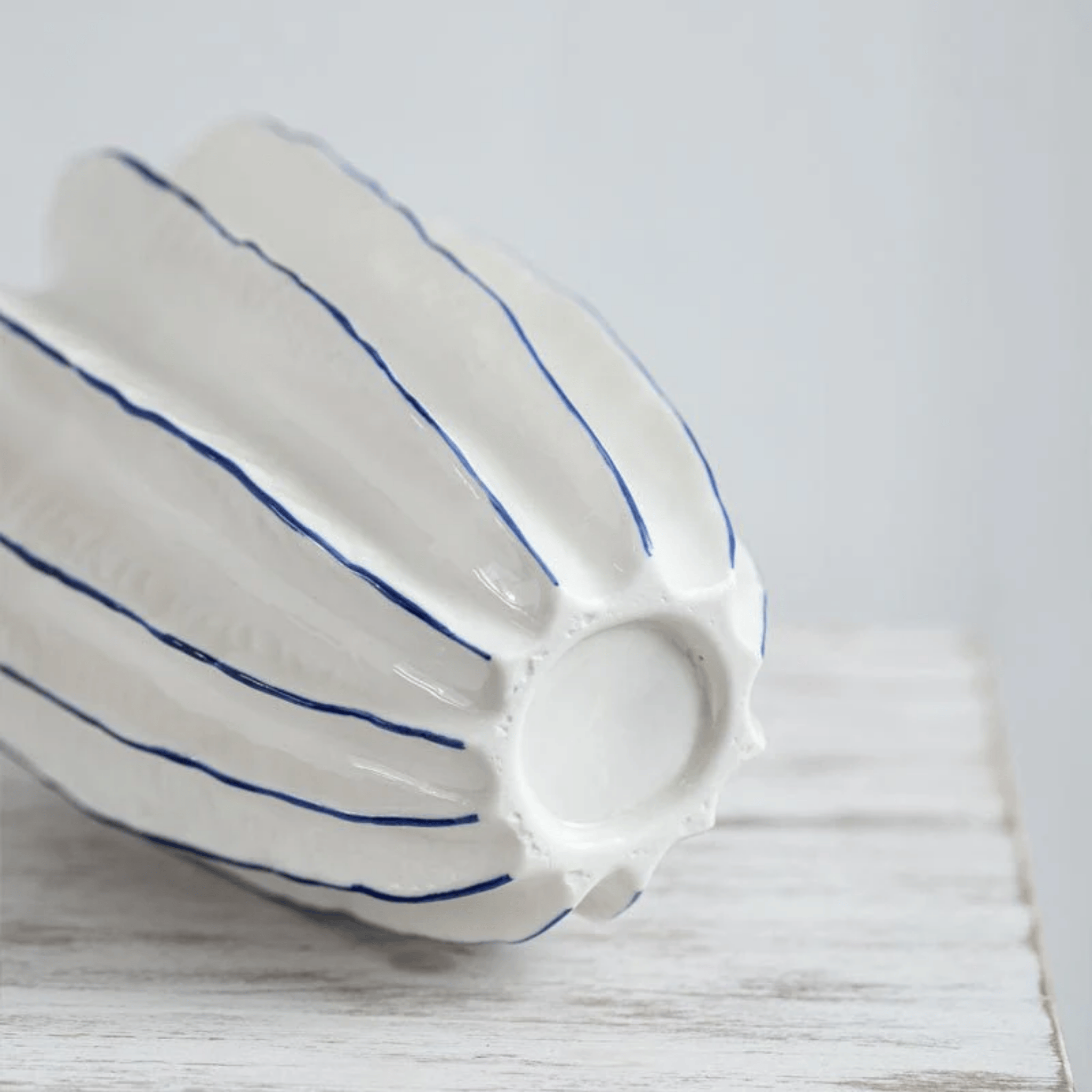 Stratum Ceramic Vase – Decorative Modern White Porcelain Striped Living Room Table Decor