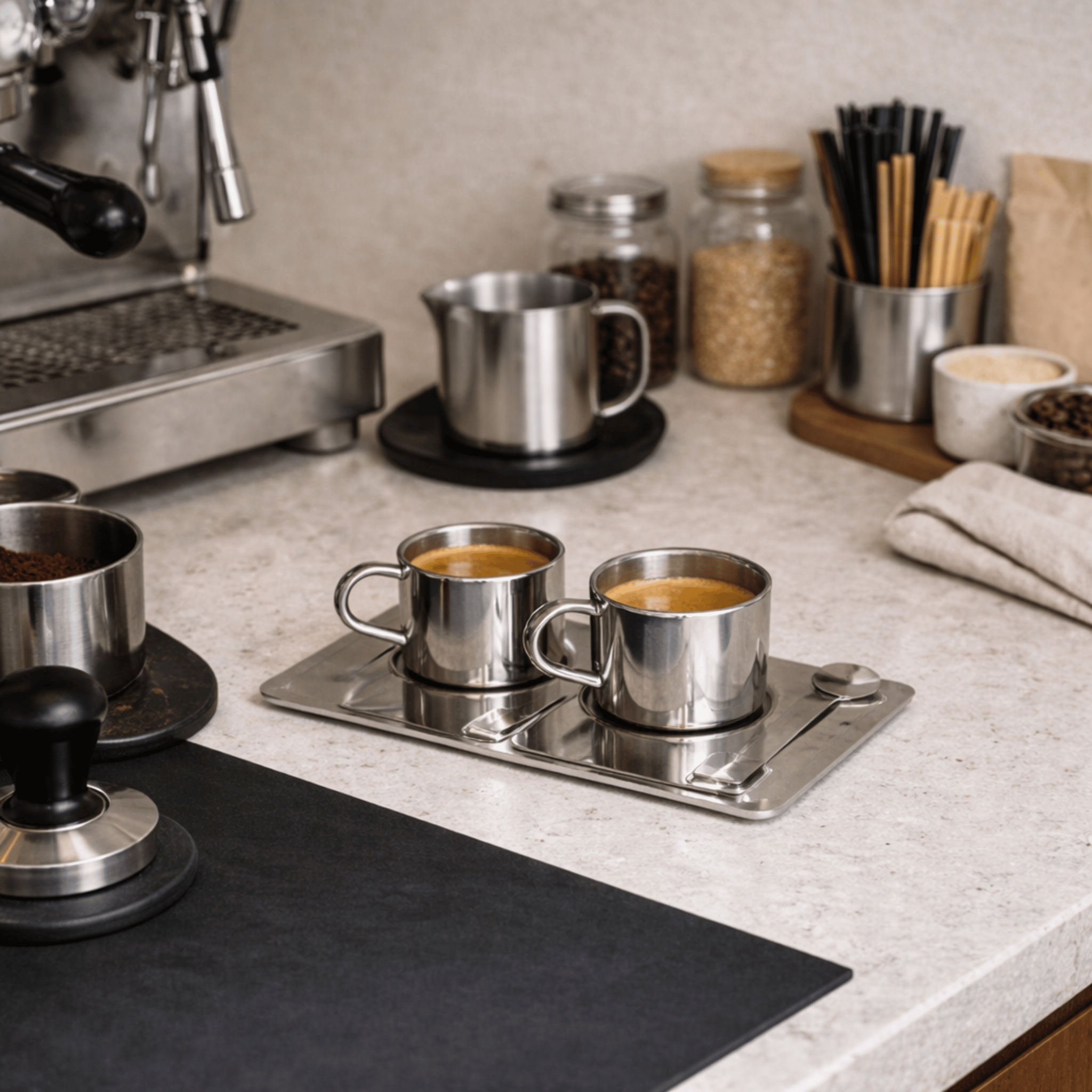 Briston Coffee Cup Set – Stainless Steel Insulated Mug Saucer Spoon Double Wall Gift Set