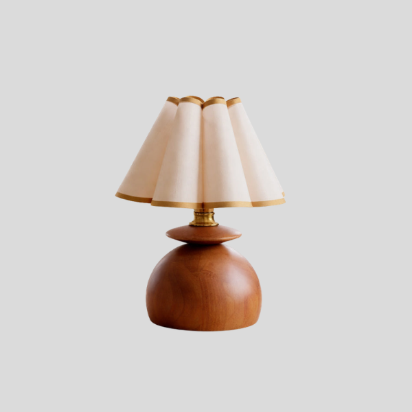 Petalo Table Lamp – Wood Base Fabric Shade Living Room Bedroom Decorative Lighting Accent
