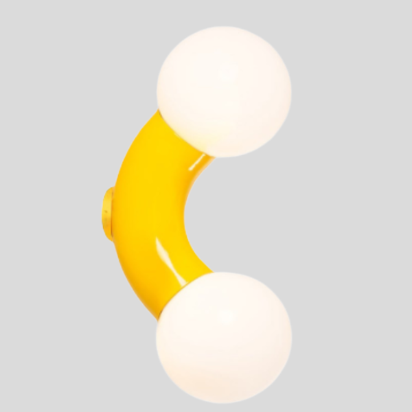 Solaro Curve Wall Sconce – Modern Yellow Double Globe Wall Light Bedroom Living Room Decorative Lighting