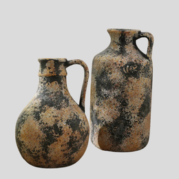 Terrano Ceramic Jug Vase Set – Rustic Weathered Decorative Living Room Bedroom Farmhouse Decor