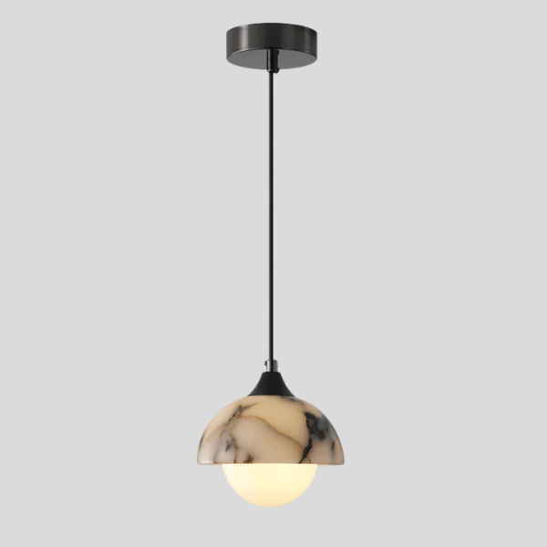 Vespara Dome Pendant Light – Marble Glass Globe Ceiling Kitchen Island Dining Room Decorative Lighting