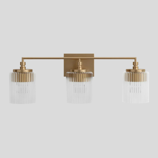 Ridglen Vanity Light – Brass Glass Bathroom Wall Sconce 3-Light Modern Decorative Lighting Fixture