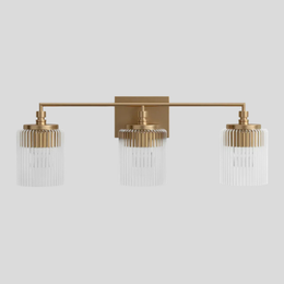 Ridglen Vanity Light – Brass Glass Bathroom Wall Sconce 3-Light Modern Decorative Lighting Fixture