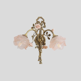 Rosalie Floral Wall Sconce – Vintage Pink Glass Shade Decorative Lighting Bedroom Living Room
