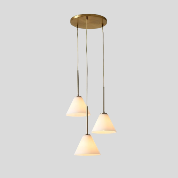 Vespera Cone Pendant Light – Three Light Chandelier Brass Glass Kitchen Island Dining Room Ceiling