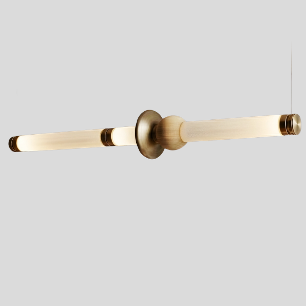 Solvant Linear Pendant Light – Modern Brass Gold Glass Chandelier Dining Room Kitchen Island