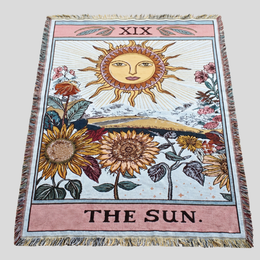 Solwyn Tarot Tapestry Throw Blanket – The Sun Woven Wall Hanging Decorative Bohemian Fringed Cotton