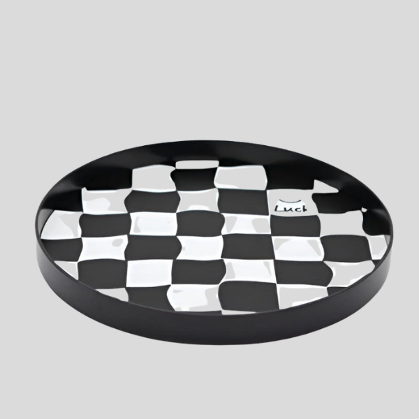 Gridlyn Round Catch Tray – Black White Checkered Decorative Tray Kitchen Bathroom Entryway Organizer
