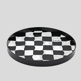 Gridlyn Round Catch Tray – Black White Checkered Decorative Tray Kitchen Bathroom Entryway Organizer