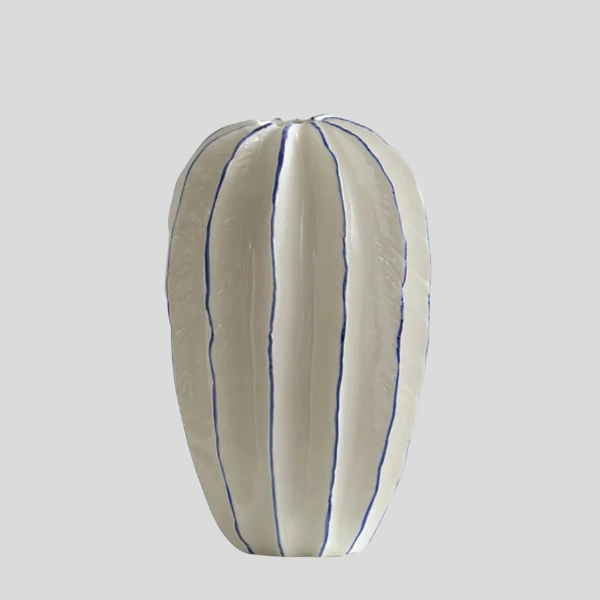 Stratum Ceramic Vase – Decorative Modern White Porcelain Striped Living Room Table Decor