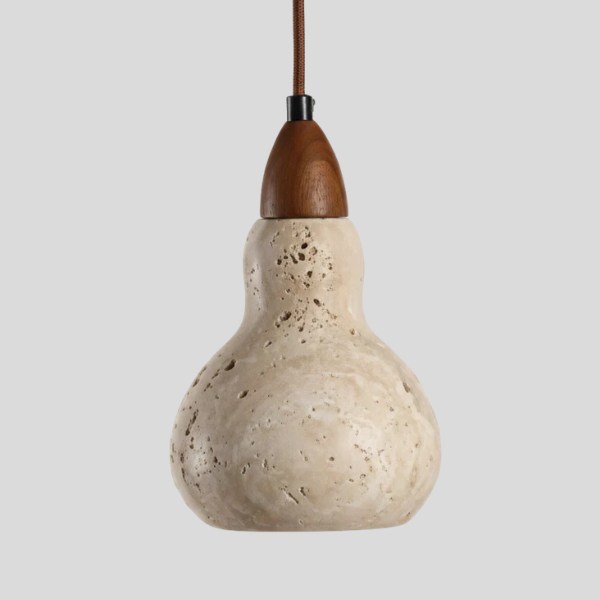 Caliro Gourd Pendant Light – Concrete Wood Hanging Kitchen Island Dining Room Ceiling Fixture Decorative Lighting