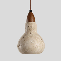 Caliro Gourd Pendant Light – Concrete Wood Hanging Kitchen Island Dining Room Ceiling Fixture Decorative Lighting