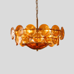 Velari Disc Chandelier – Amber Glass Pendant Light Dining Room Living Room Modern Decorative Lighting